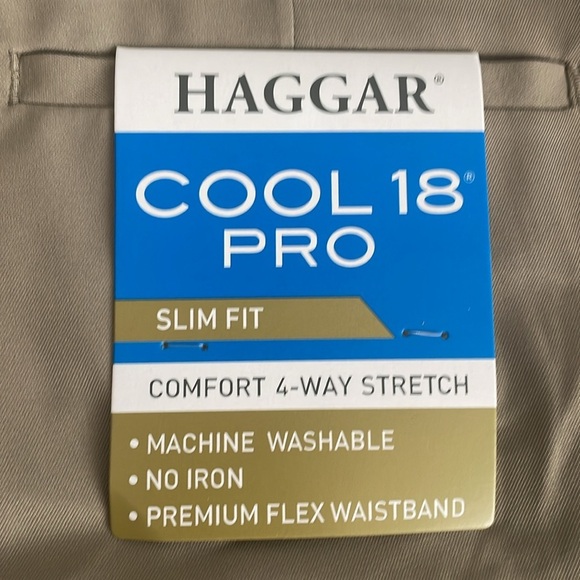Haggar Men's Slim Fit Stretch Cool Pro 18 Tan Chino Dress Pants - Picture 4 of 8